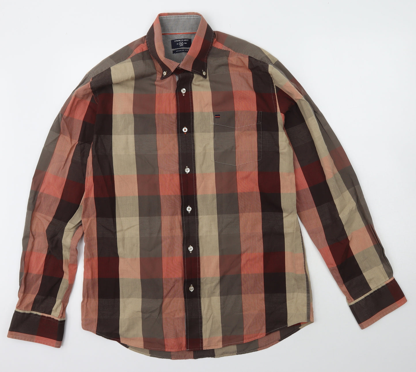 State of art Mens Brown Check Cotton  Button-Up Size M Collared