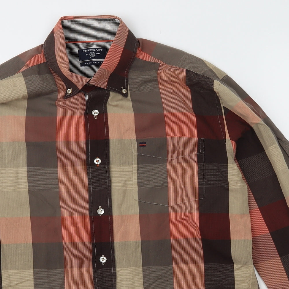 State of art Mens Brown Check Cotton  Button-Up Size M Collared