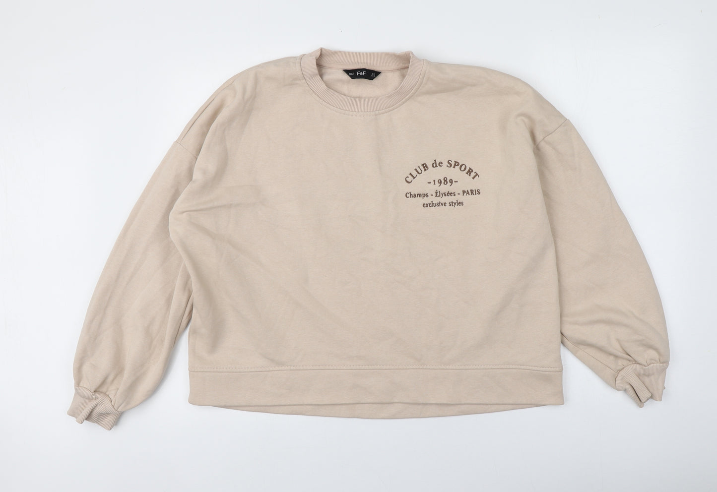 F&F Womens Beige  Cotton Pullover Hoodie Size 14