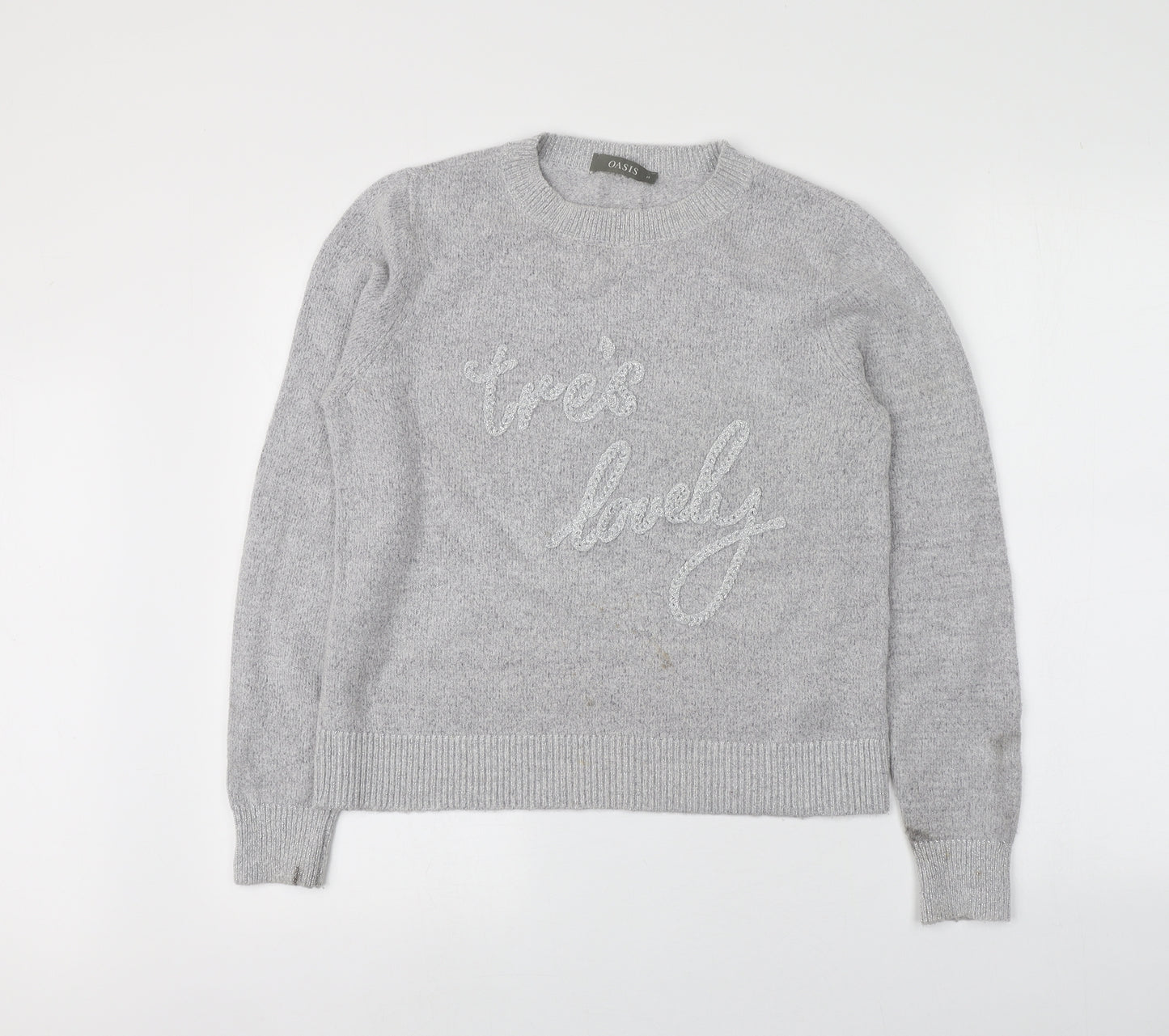 Oasis Womens Grey Round Neck  Acrylic Pullover Jumper Size M