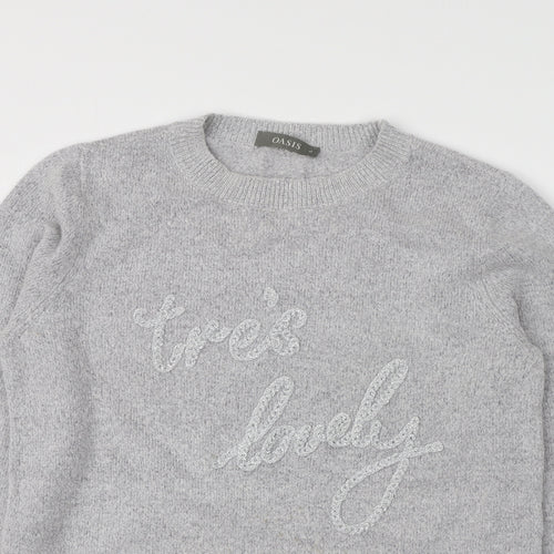 Oasis Womens Grey Round Neck  Acrylic Pullover Jumper Size M
