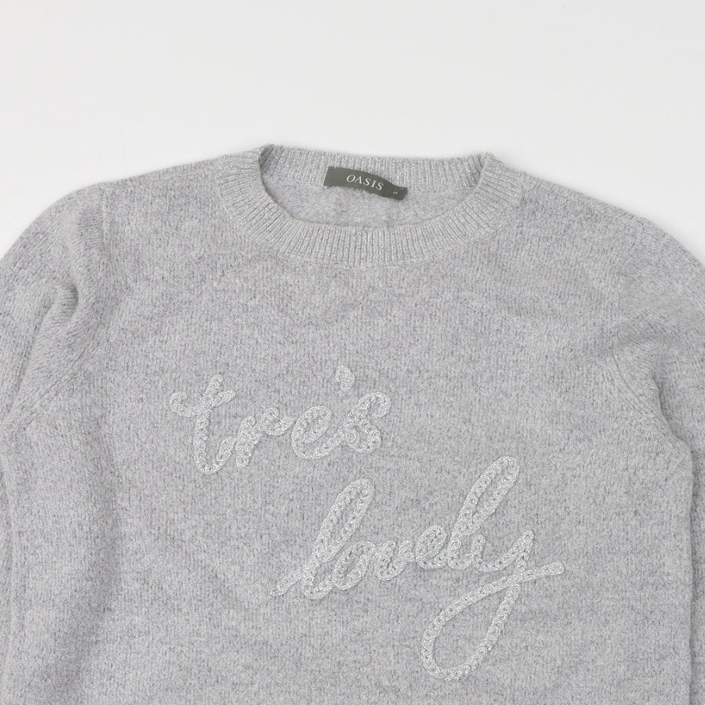 Oasis Womens Grey Round Neck  Acrylic Pullover Jumper Size M