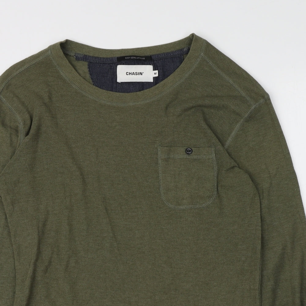 CHASIN  Mens Green Round Neck  Cotton Pullover Jumper Size M