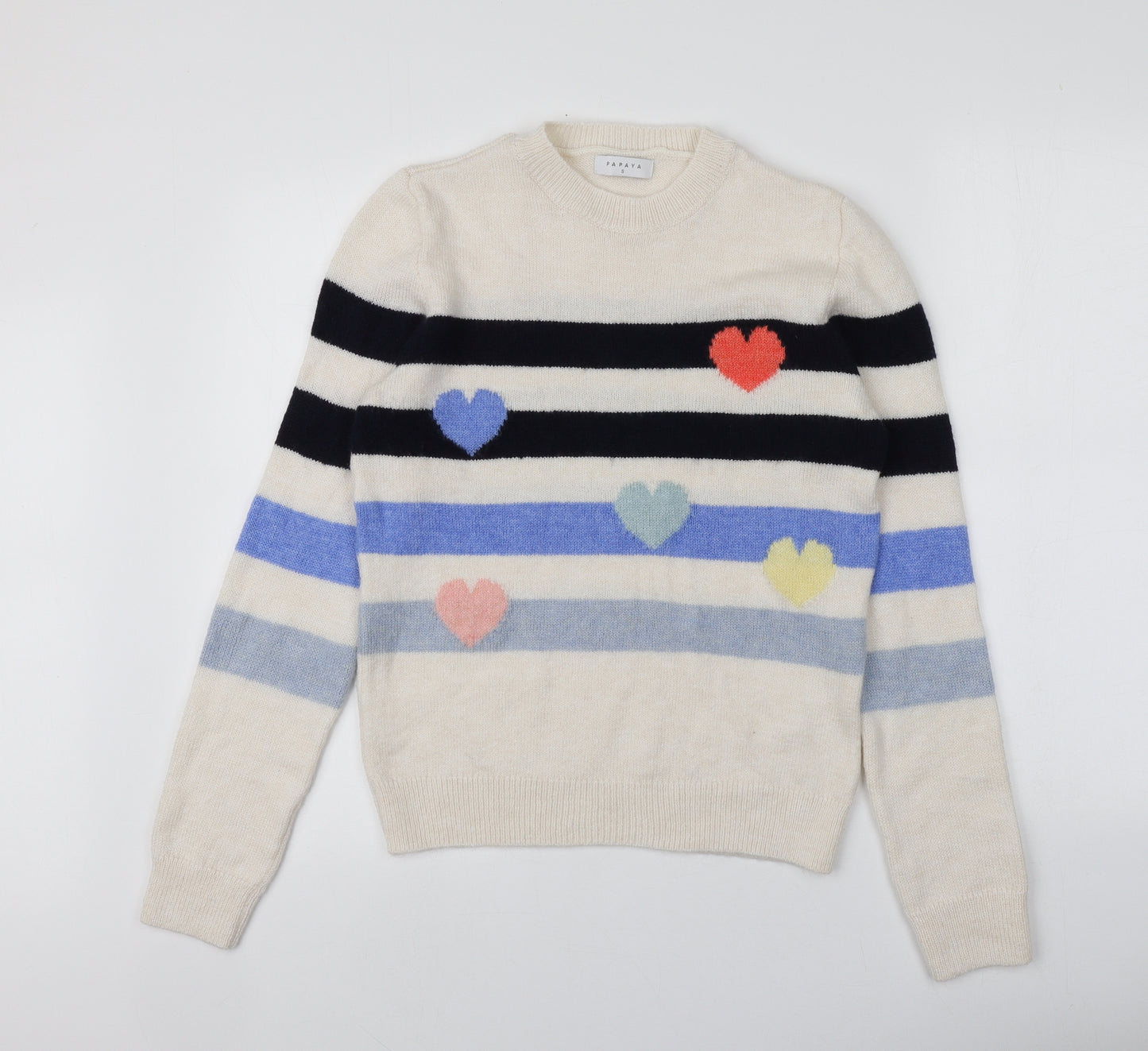 Papaya Womens Multicoloured Round Neck Striped Acrylic Pullover Jumper Size S