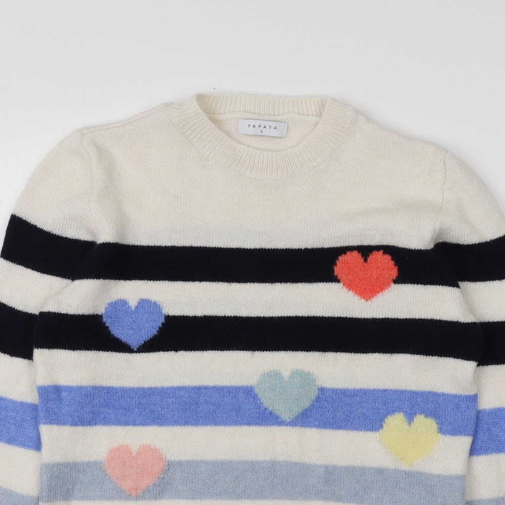 Papaya Womens Multicoloured Round Neck Striped Acrylic Pullover Jumper Size S