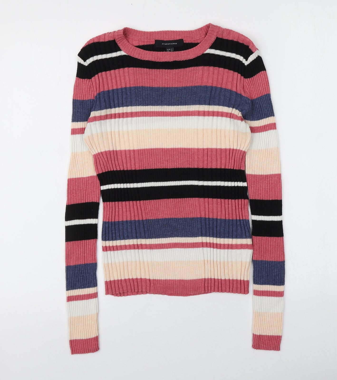 Atmosphere Womens Multicoloured Round Neck Striped Nylon Pullover Jumper Size 12
