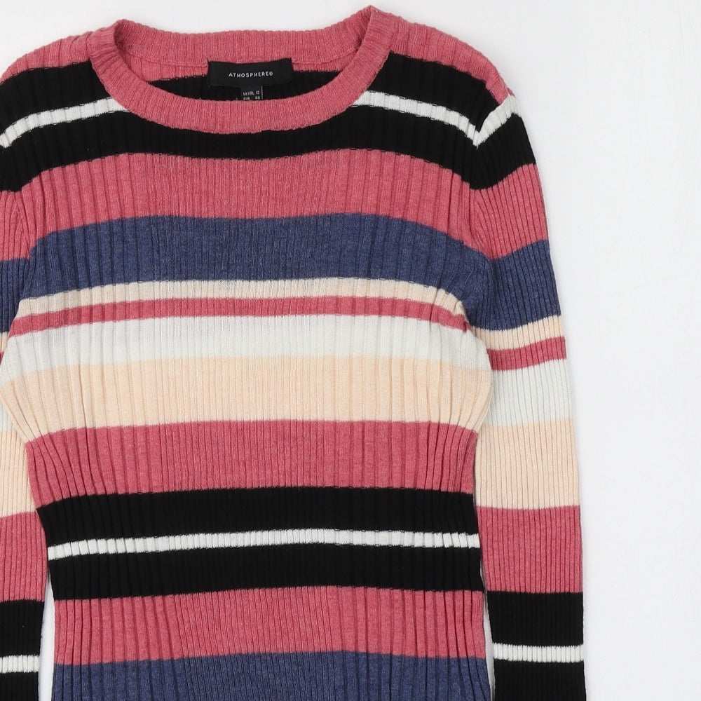 Atmosphere Womens Multicoloured Round Neck Striped Nylon Pullover Jumper Size 12