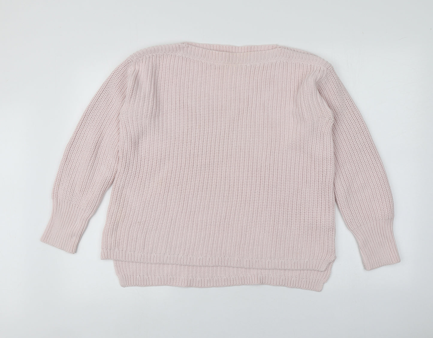 M&S Womens Pink Square Neck  100% Cotton Pullover Jumper Size 12