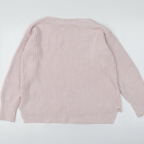 M&S Womens Pink Square Neck  100% Cotton Pullover Jumper Size 12