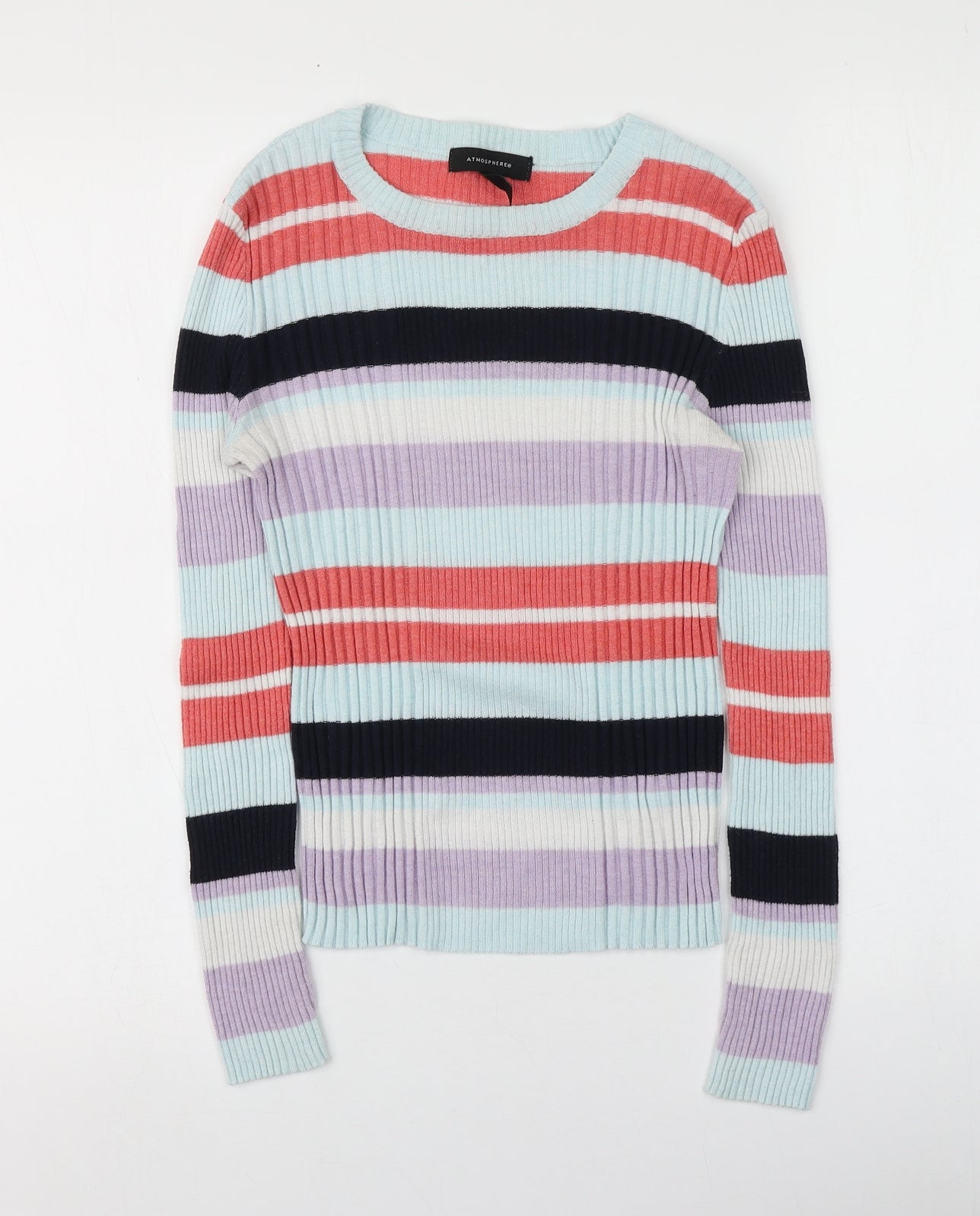 Atmosphere Womens Multicoloured Round Neck Striped Nylon Pullover Jumper Size 12
