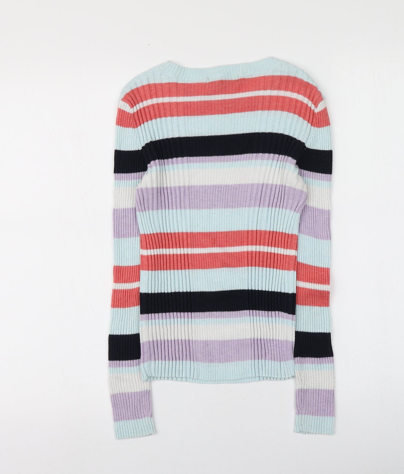 Atmosphere Womens Multicoloured Round Neck Striped Nylon Pullover Jumper Size 12