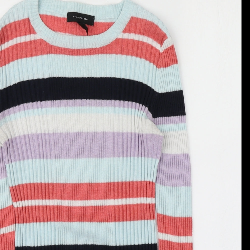 Atmosphere Womens Multicoloured Round Neck Striped Nylon Pullover Jumper Size 12