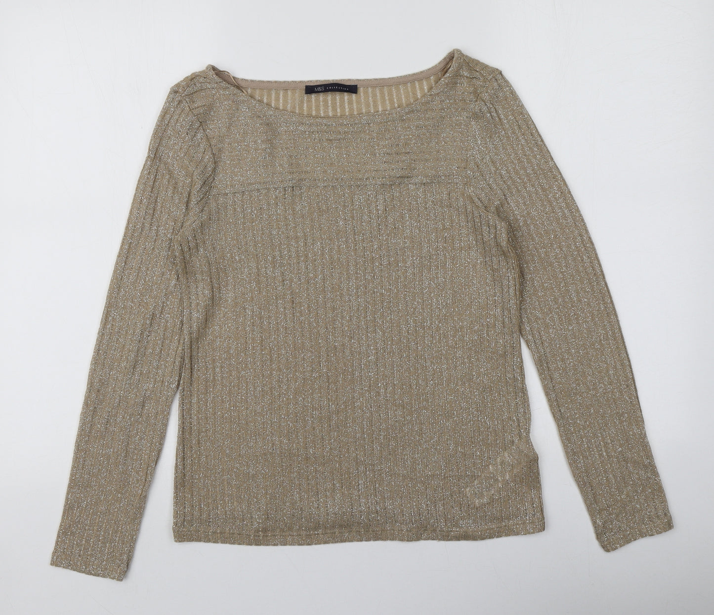 M&S Womens Gold  Polyester Basic T-Shirt Size 8 Round Neck