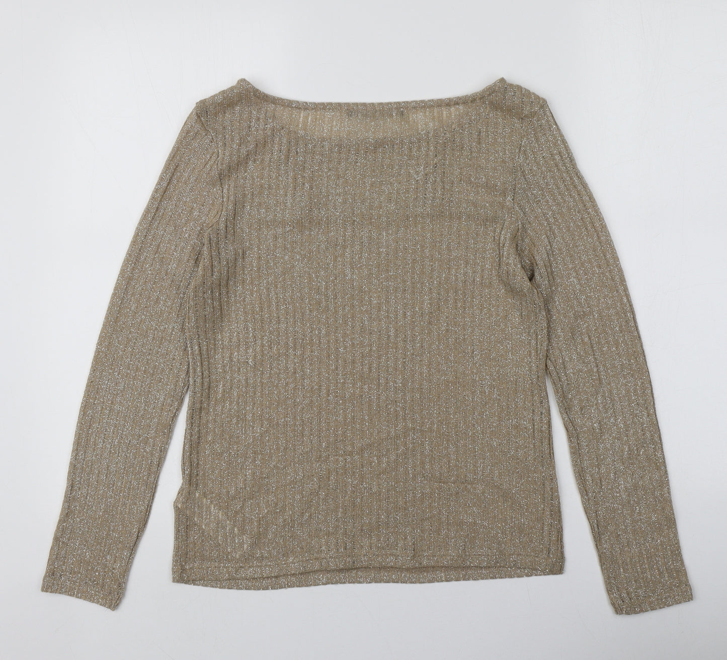 M&S Womens Gold  Polyester Basic T-Shirt Size 8 Round Neck