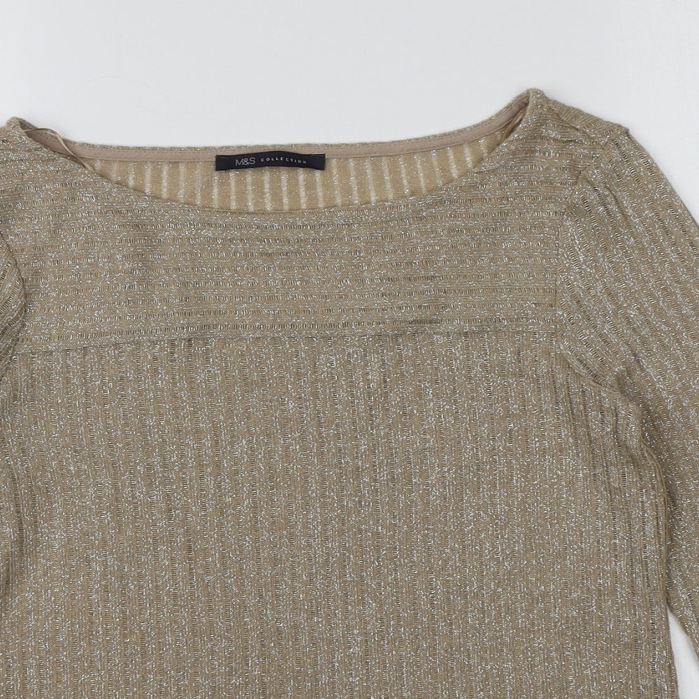 M&S Womens Gold  Polyester Basic T-Shirt Size 8 Round Neck