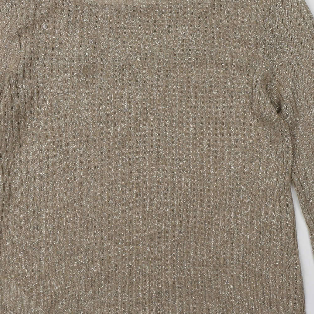 M&S Womens Gold  Polyester Basic T-Shirt Size 8 Round Neck