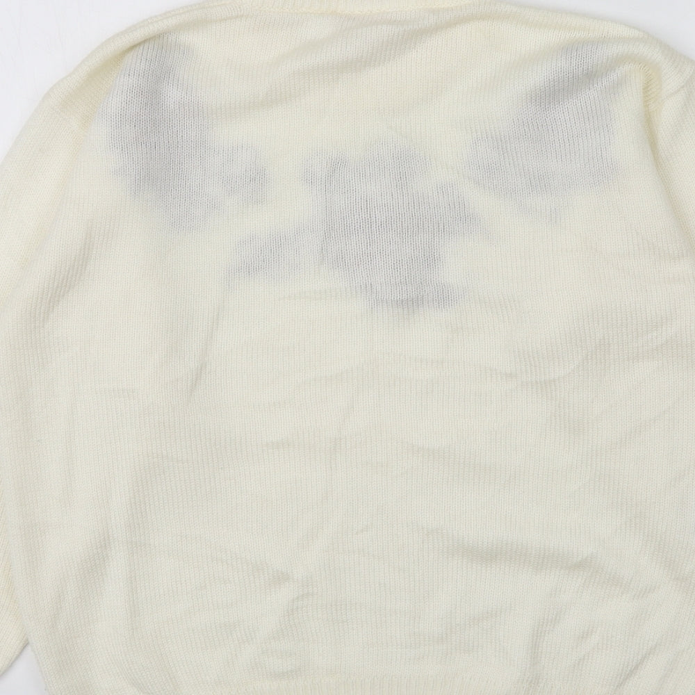 Compliments Womens Ivory Round Neck Floral Acrylic Pullover Jumper Size 10