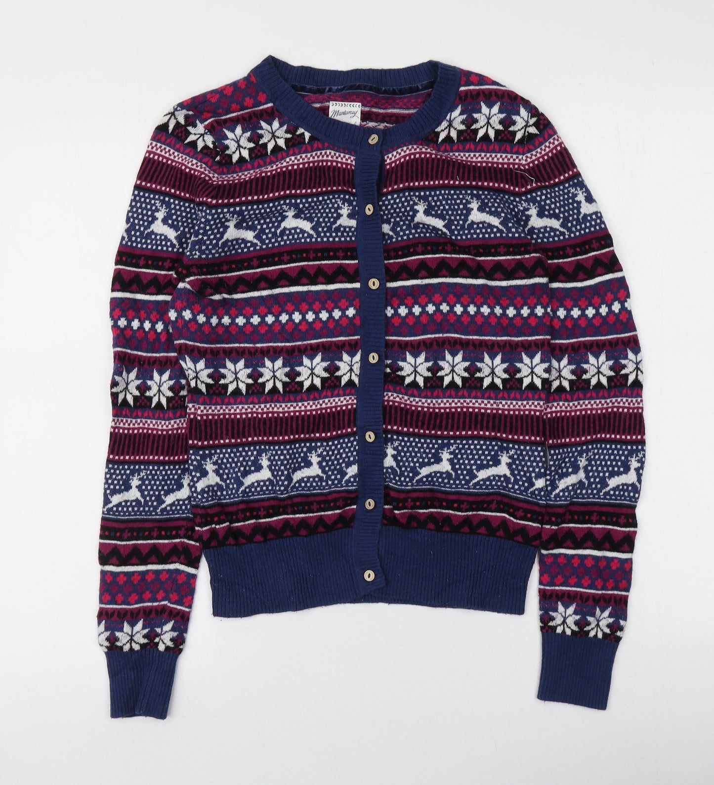 MANTARAY PRODUCTS Womens Multicoloured Round Neck Plaid Cotton Cardigan Jumper Size 10   - Santa Jumper