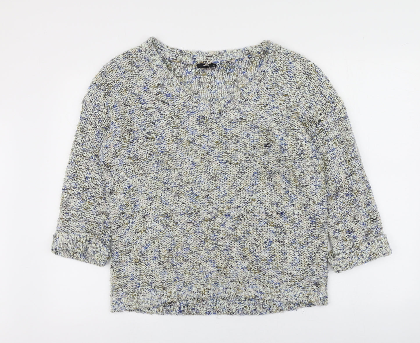 M&Co Womens Multicoloured V-Neck  Acrylic Pullover Jumper Size 18