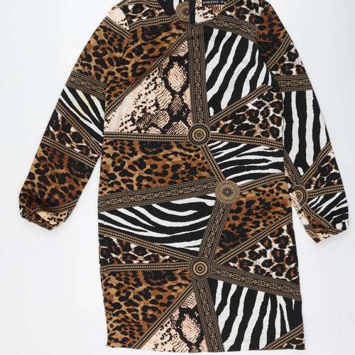 RESZKA Womens Multicoloured Animal Print Viscose A-Line  Size 6  Round Neck