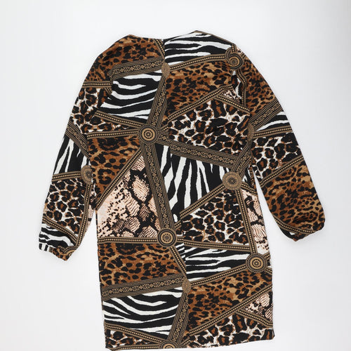 RESZKA Womens Multicoloured Animal Print Viscose A-Line  Size 6  Round Neck