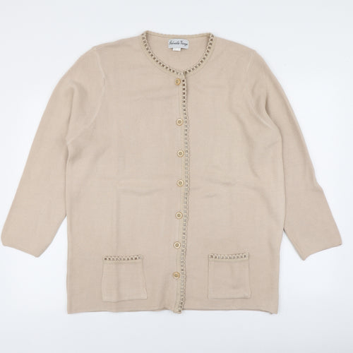 Gabriella Vicenga Womens Beige Round Neck  Acrylic Cardigan Jumper Size 16