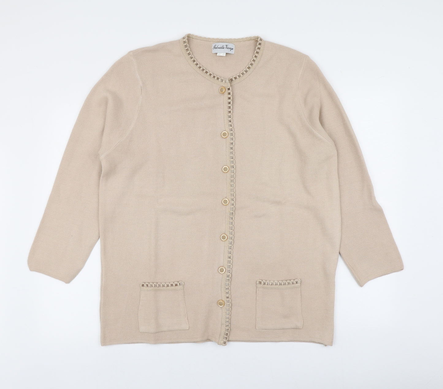 Gabriella Vicenga Womens Beige Round Neck  Acrylic Cardigan Jumper Size 16