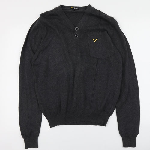 Voi Jeans Mens Grey V-Neck  Cotton Pullover Jumper Size M