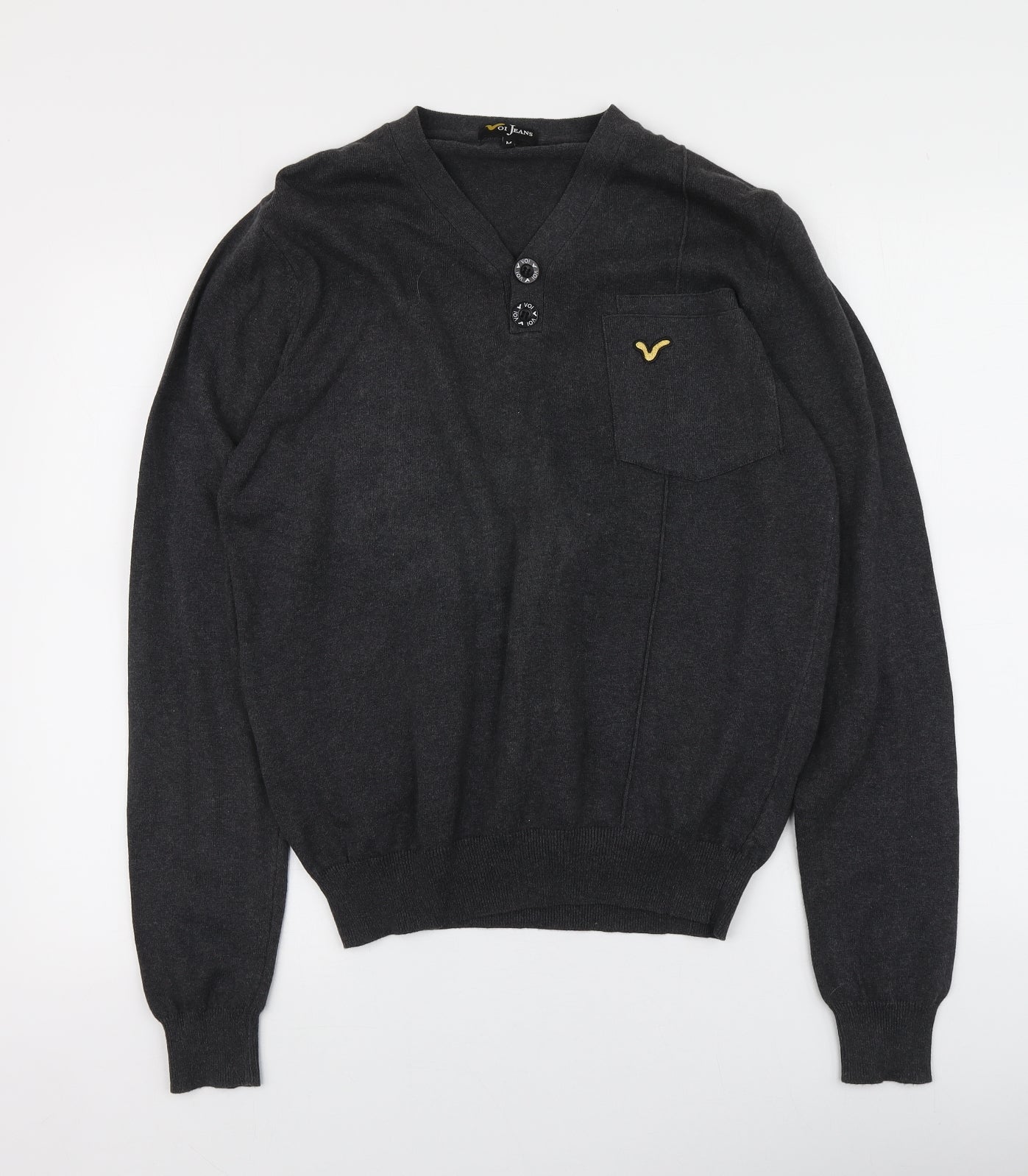 Voi Jeans Mens Grey V-Neck  Cotton Pullover Jumper Size M