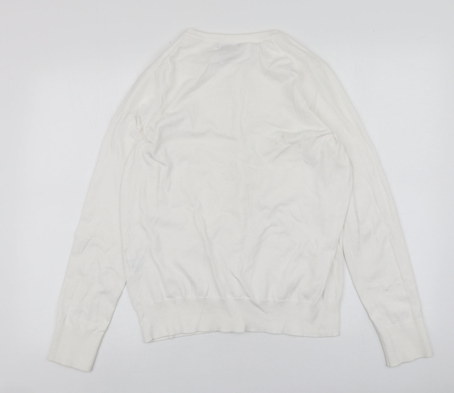 Lands' End Womens Ivory Round Neck  Cotton Cardigan Jumper Size M