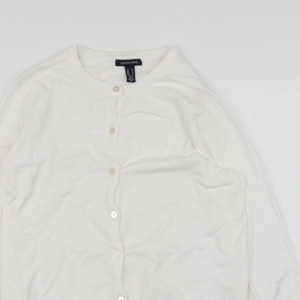 Lands' End Womens Ivory Round Neck  Cotton Cardigan Jumper Size M