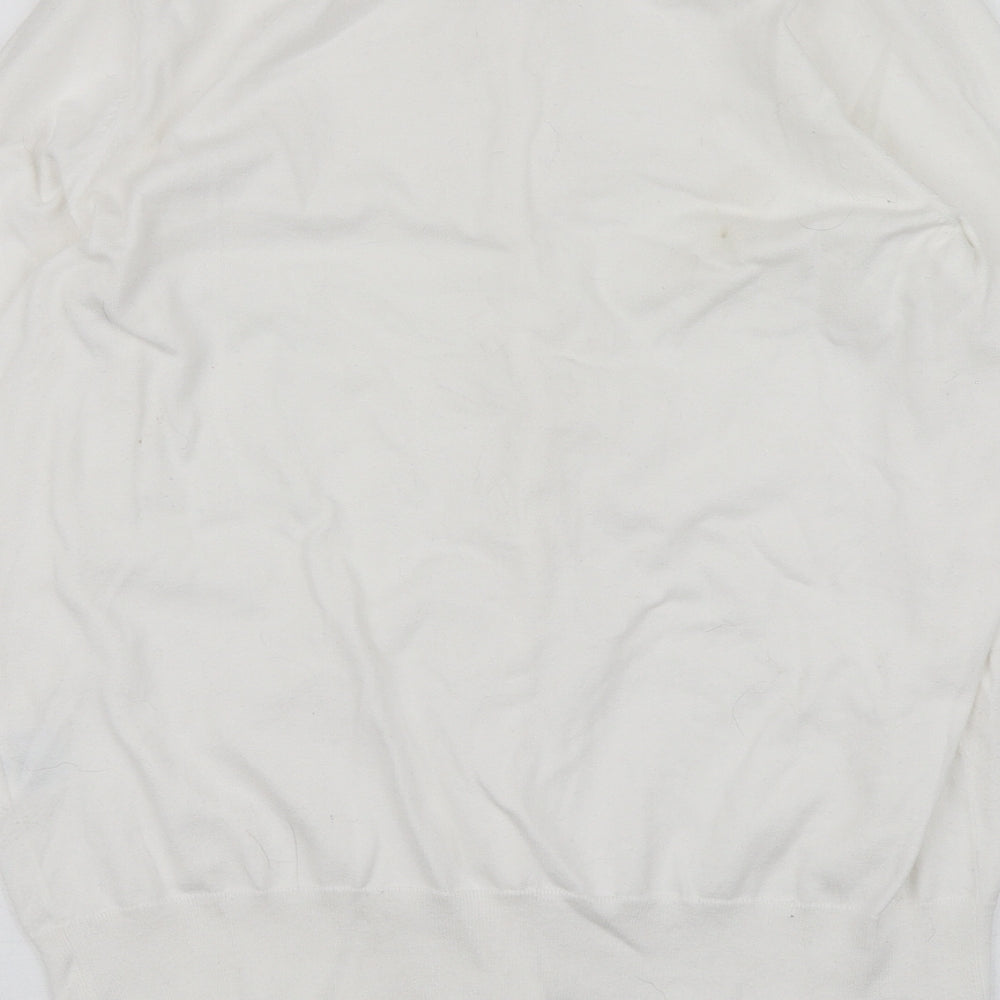 Lands' End Womens Ivory Round Neck  Cotton Cardigan Jumper Size M