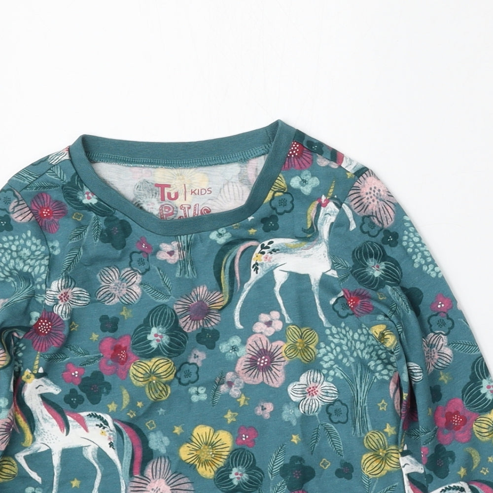 TU Girls Blue Geometric Cotton Basic T-Shirt Size 3-4 Years Round Neck