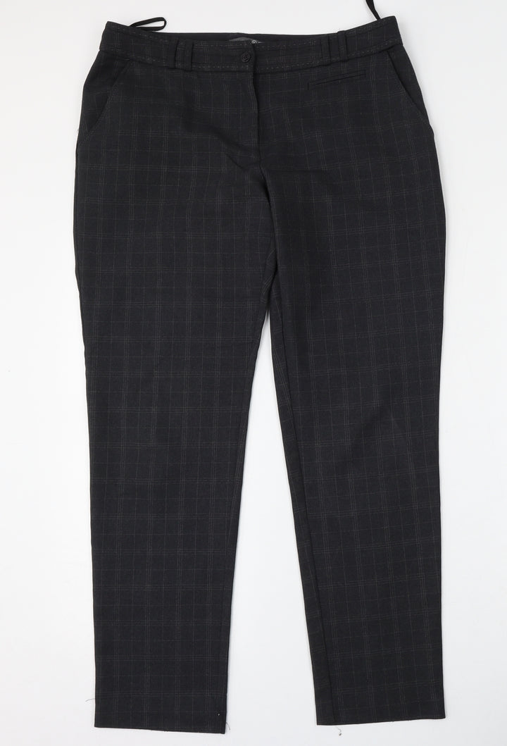 Atmosphere Womens Grey Check Polyester Trousers  Size 12 L30 in Regular Zip