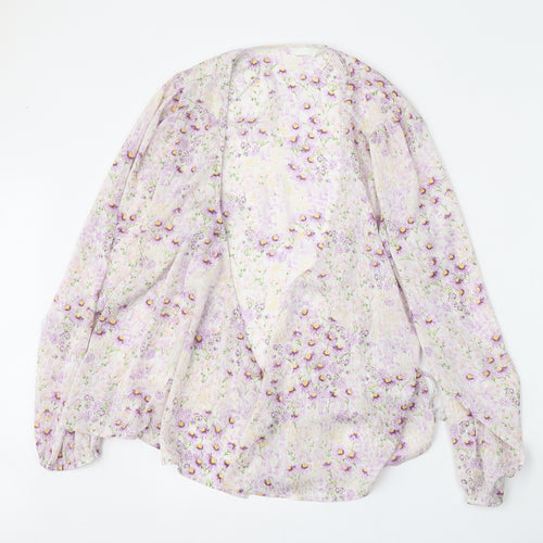 H&M Womens Purple Round Neck Floral Polyester Cardigan Jumper Size L