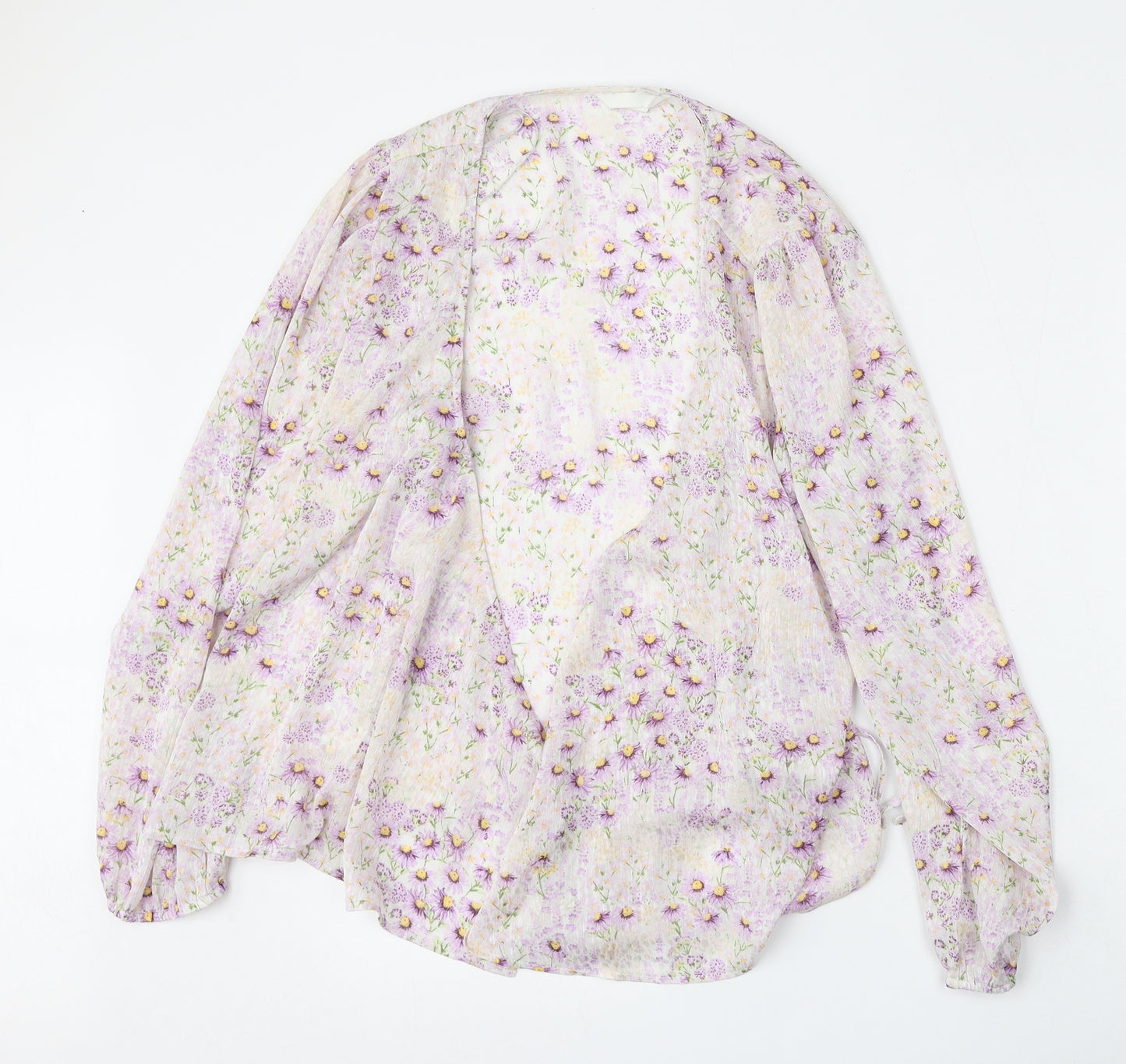 H&M Womens Purple Round Neck Floral Polyester Cardigan Jumper Size L