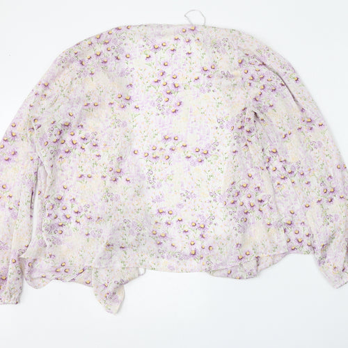 H&M Womens Purple Round Neck Floral Polyester Cardigan Jumper Size L