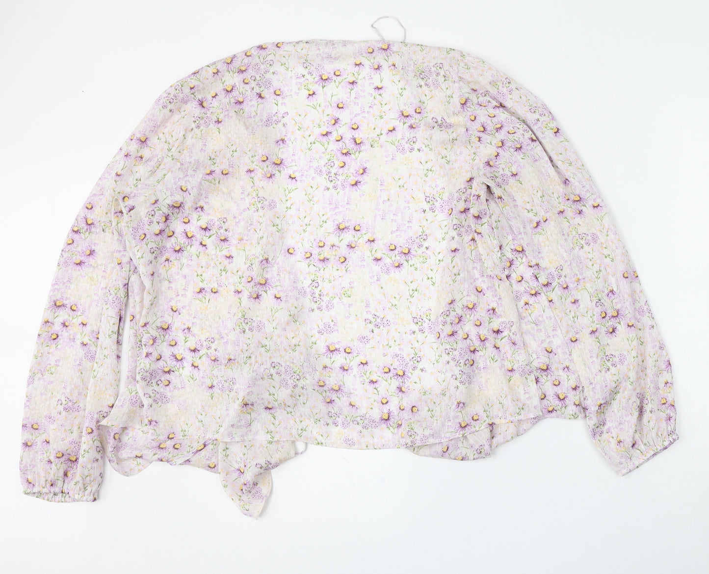H&M Womens Purple Round Neck Floral Polyester Cardigan Jumper Size L