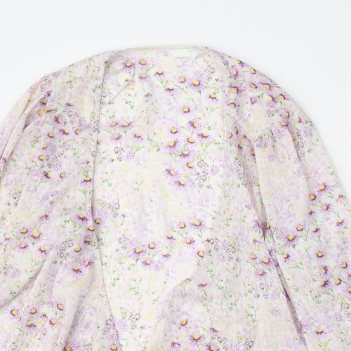 H&M Womens Purple Round Neck Floral Polyester Cardigan Jumper Size L