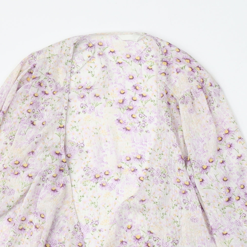 H&M Womens Purple Round Neck Floral Polyester Cardigan Jumper Size L