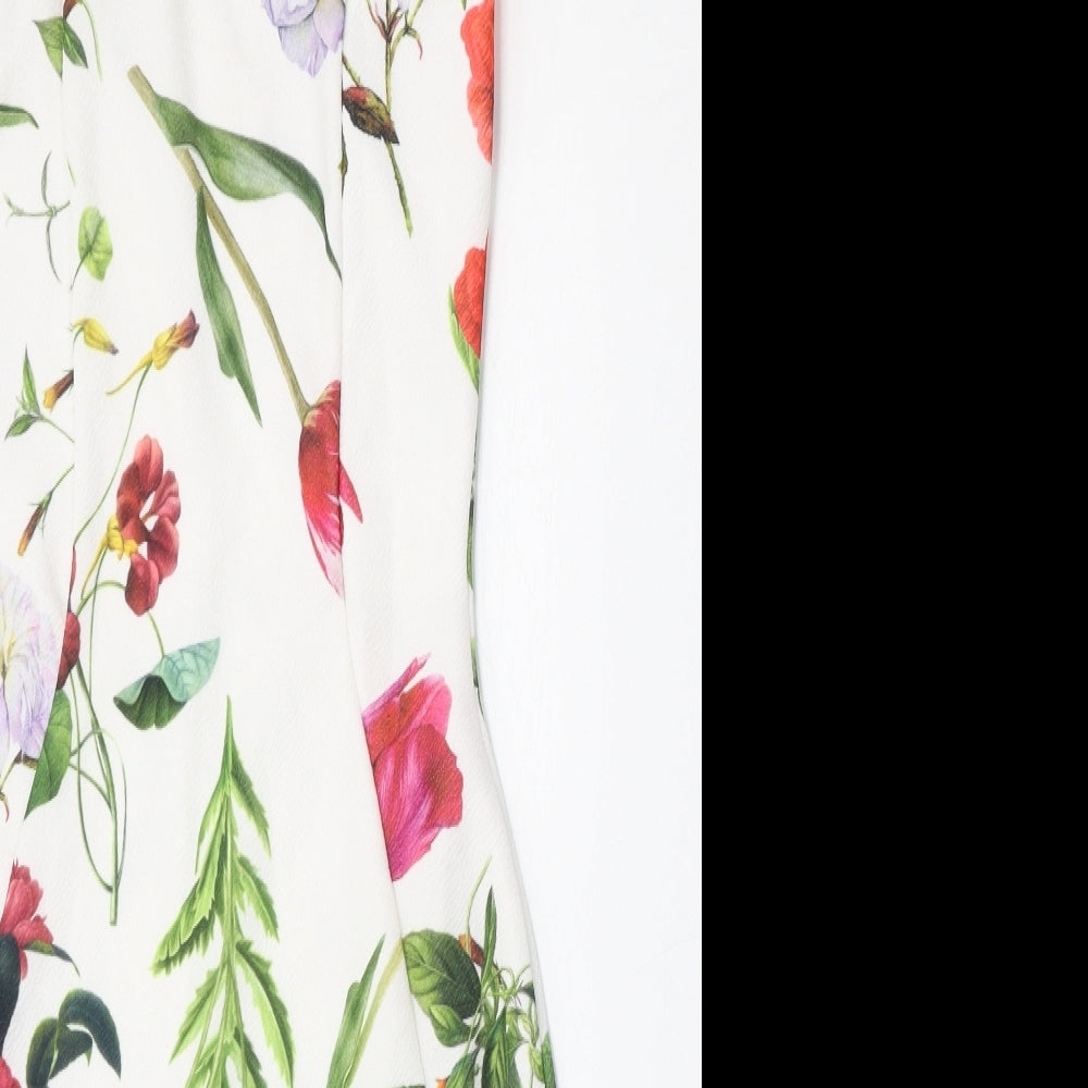 Preworn Womens White Floral Polyester Bodycon  Size 8  Round Neck