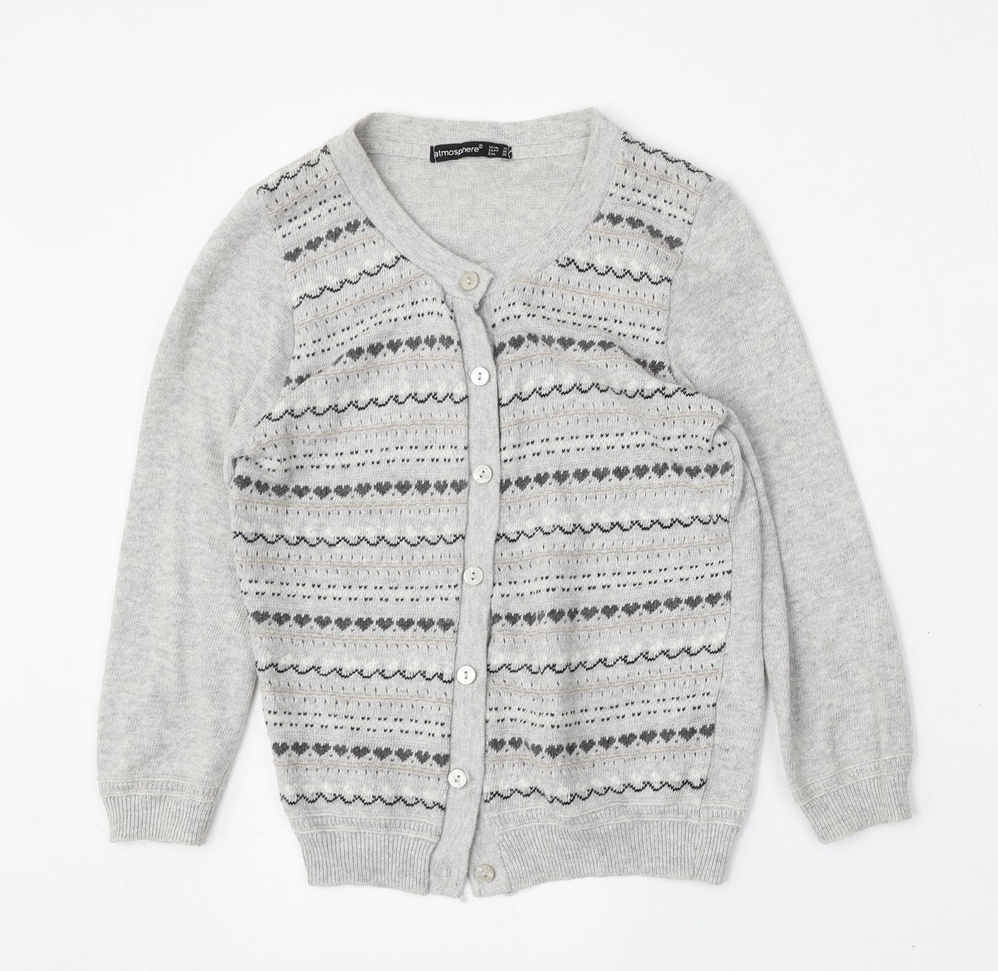 Atmosphere Womens Grey Round Neck Geometric Polyester Cardigan Jumper Size 10