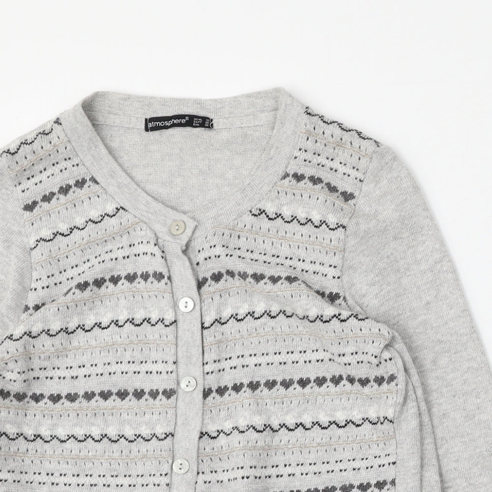 Atmosphere Womens Grey Round Neck Geometric Polyester Cardigan Jumper Size 10