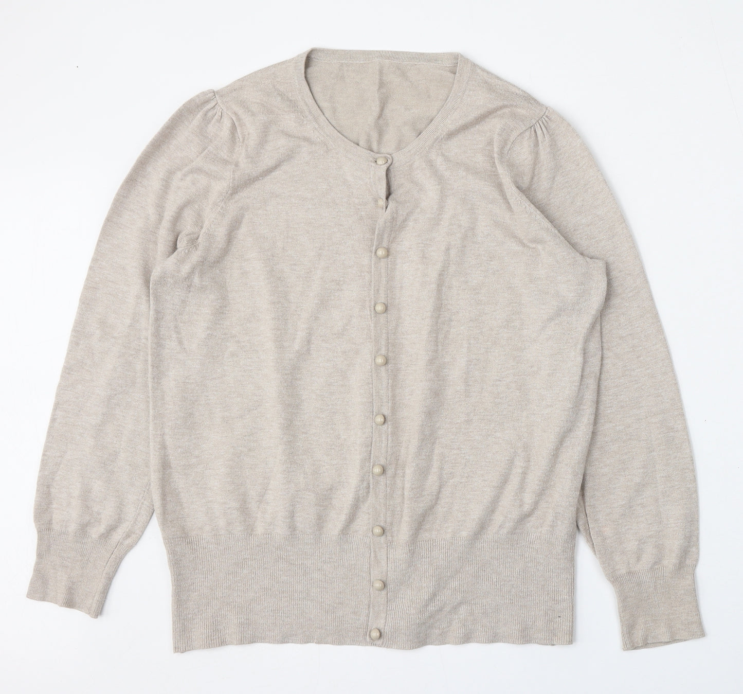 Preworn Womens Beige Round Neck  Polyester Cardigan Jumper Size L