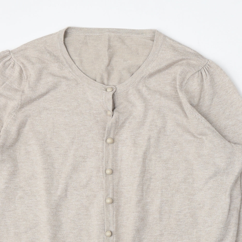 Preworn Womens Beige Round Neck  Polyester Cardigan Jumper Size L