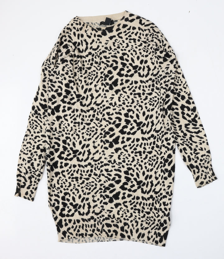 New Look Womens Multicoloured Round Neck Animal Print Viscose Pullover Jumper Size S