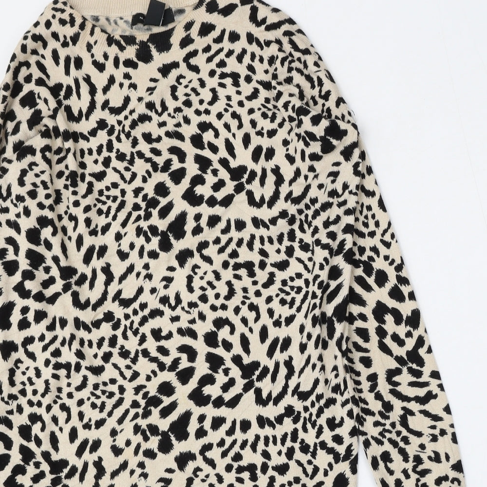 New Look Womens Multicoloured Round Neck Animal Print Viscose Pullover Jumper Size S
