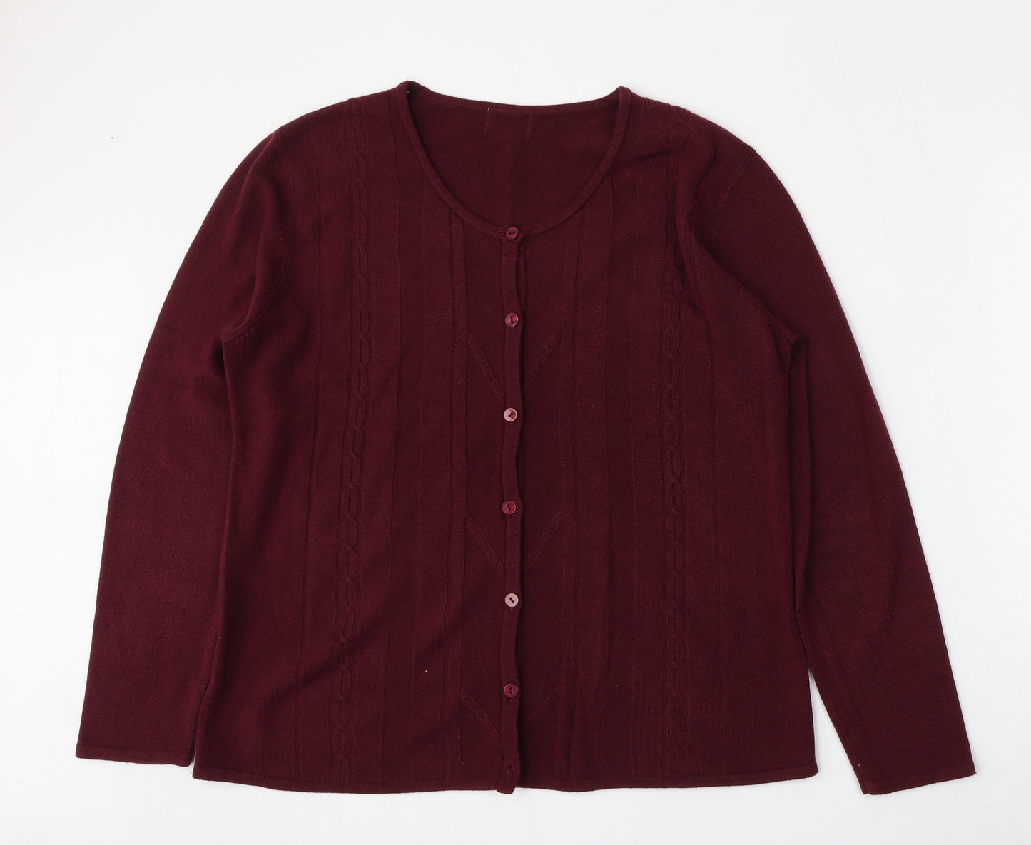 Preworn Womens Red Round Neck  Polyester Cardigan Jumper Size L