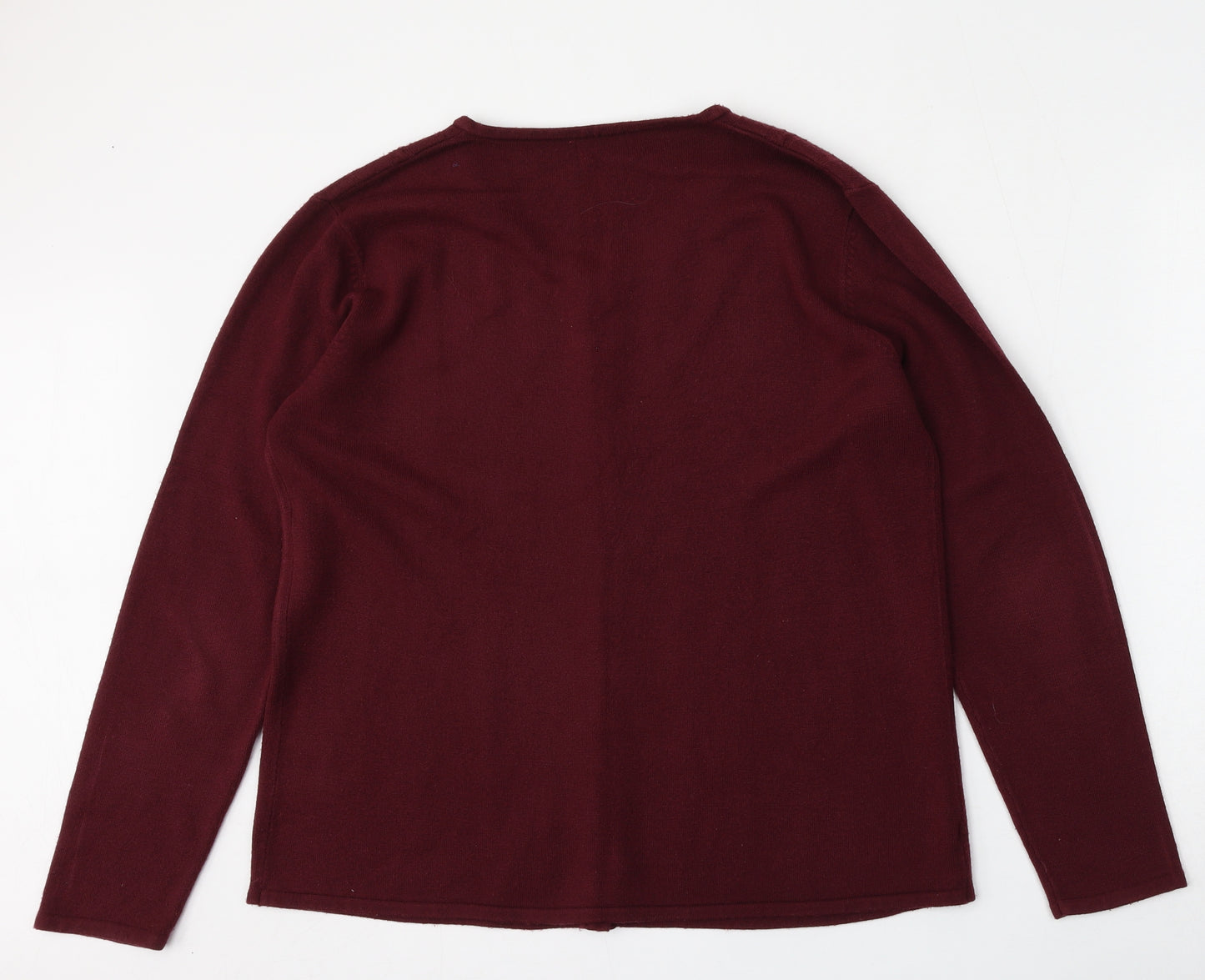 Preworn Womens Red Round Neck  Polyester Cardigan Jumper Size L