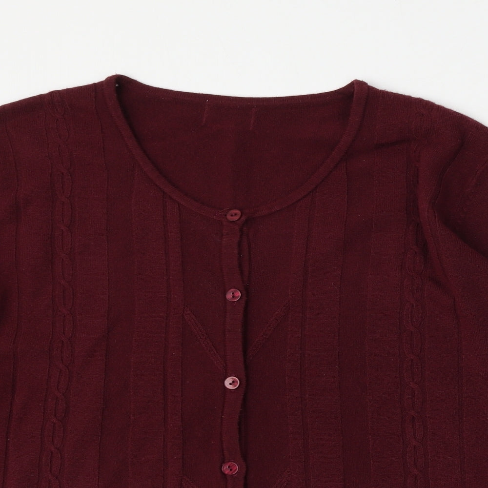 Preworn Womens Red Round Neck  Polyester Cardigan Jumper Size L
